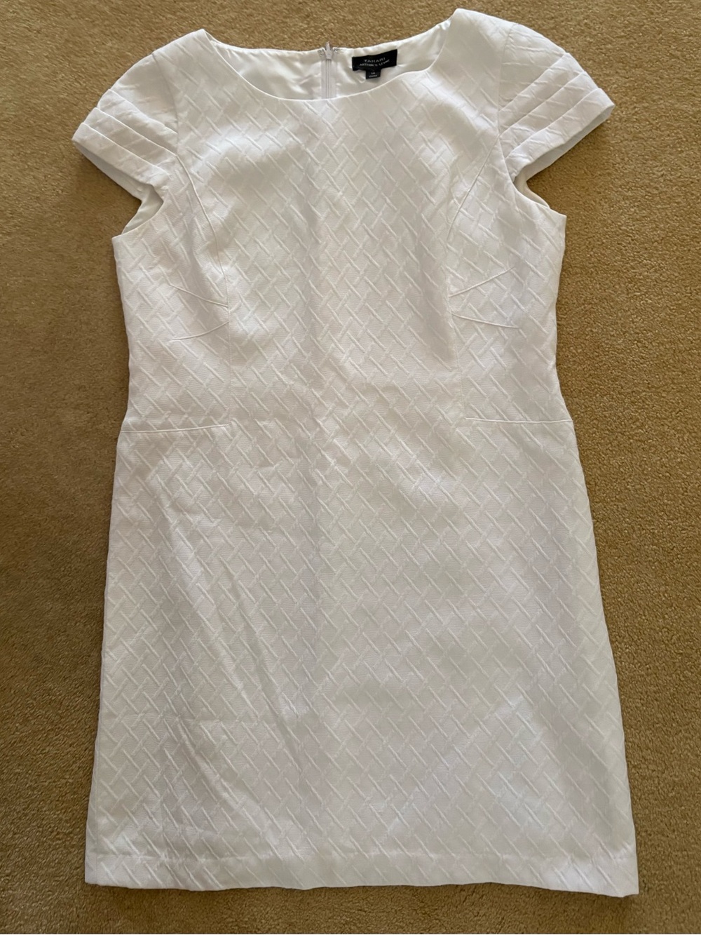 Tahari White Textured Cap-Sleeve Midi Dress size 14